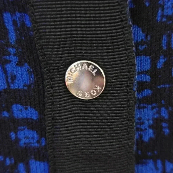 Michael Kors Cardigan 2X Abstract Plaid Button Down Sweater Royal Blue 3/4 Sleev - Picture 6 of 10